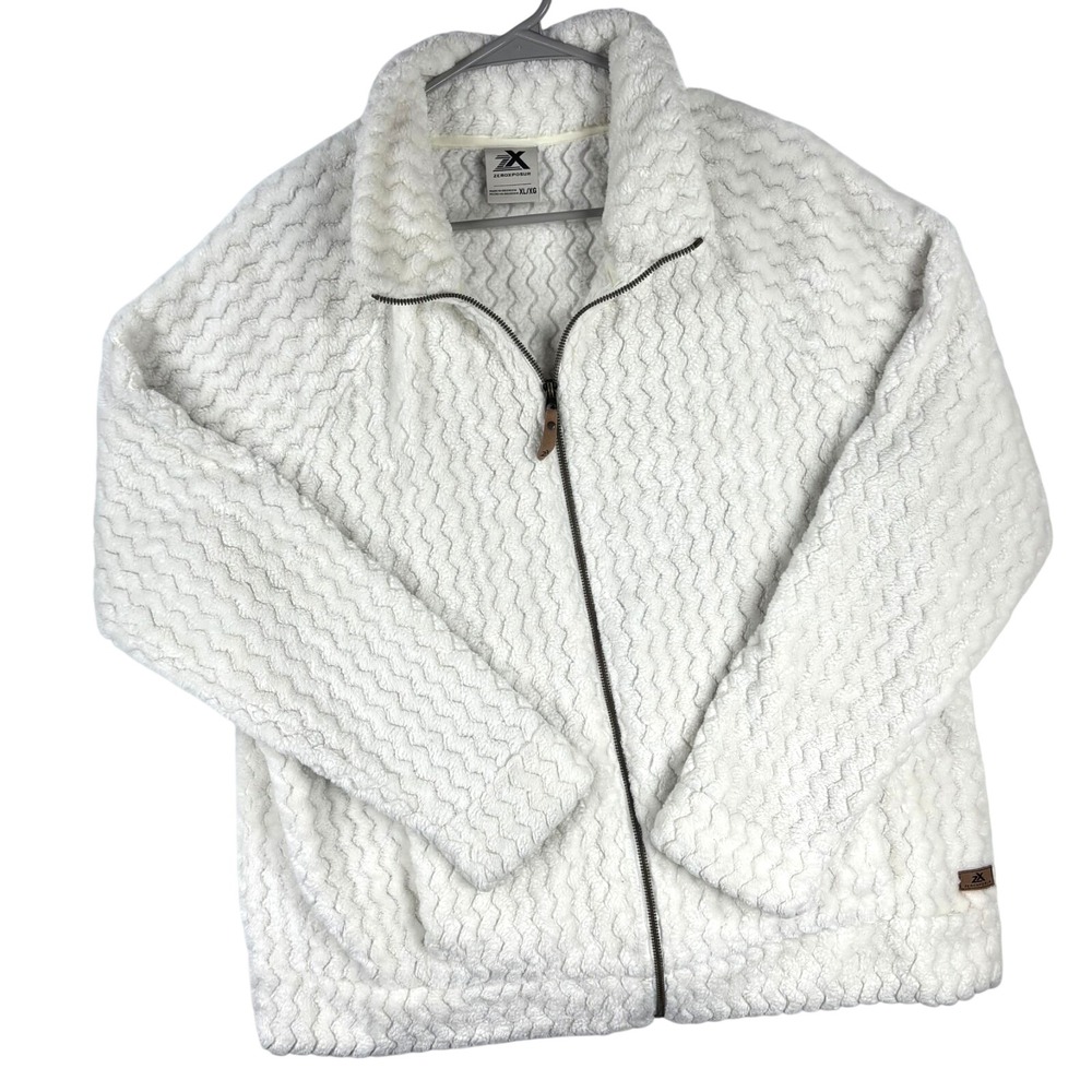 ZeroXposur Womens XL White Textured Fleece Full Zip Jacket Mock Neck Soft Cozy